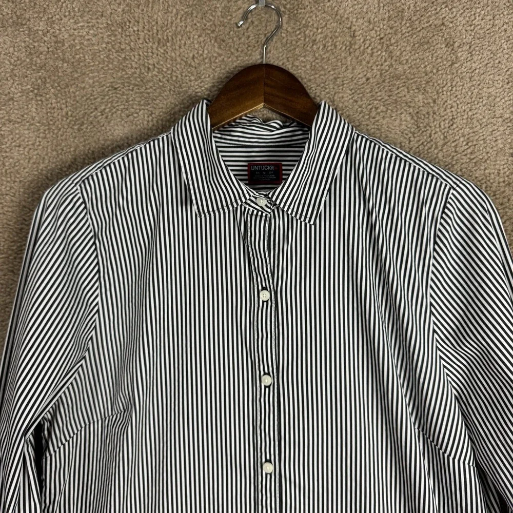 Untuckit Julianna Shirt Women's 12 Black/White‎ Stripe Stretch French Cuff Top - Picture 2 of 10